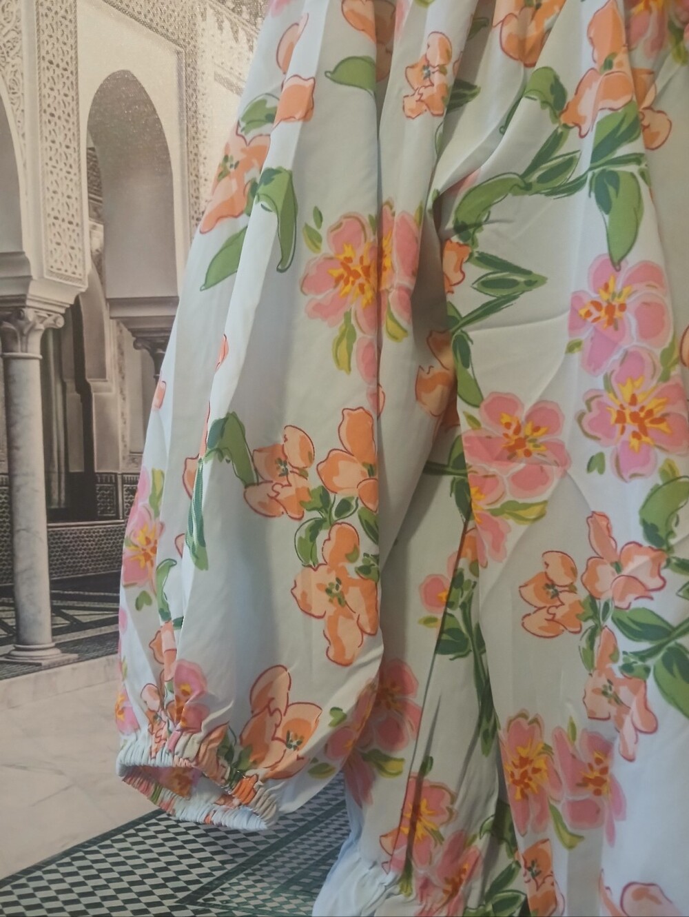 Floral Peasant Off Shoulder  Blouse in Light Blue and Peach - Picture 4 of 6